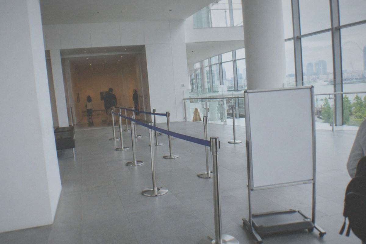 A bright museum gallery wall lined with instant noodle packages and packaging design displays