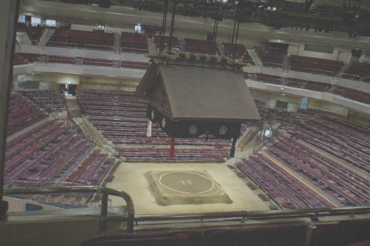 The entrance hall of Ryogoku Kokugikan sumo arena on a quiet weekday morning
