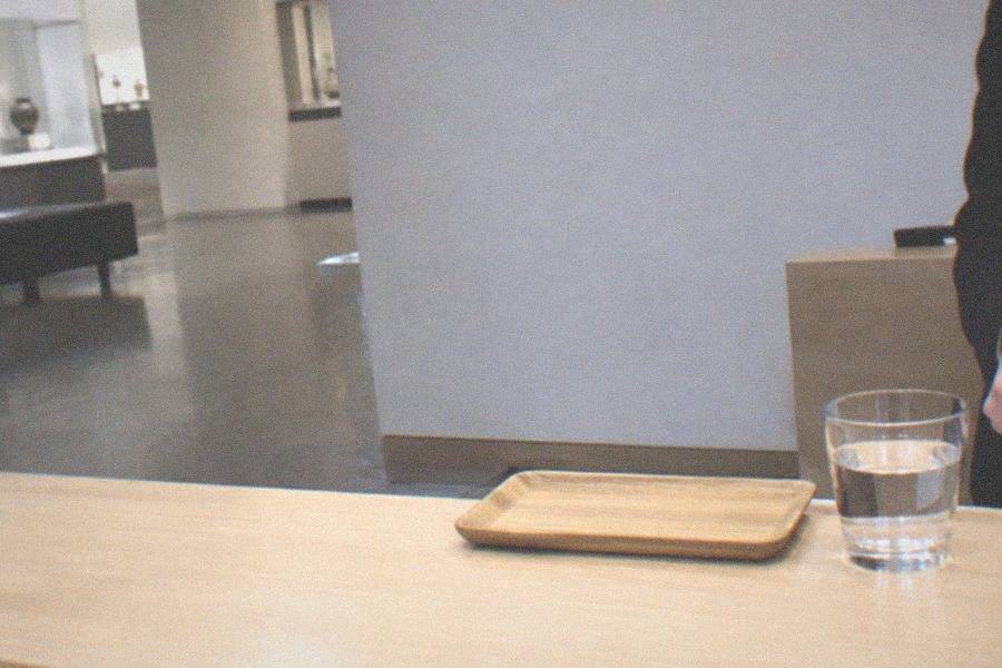 Ticket counters and queue barriers in a bright modern museum lobby